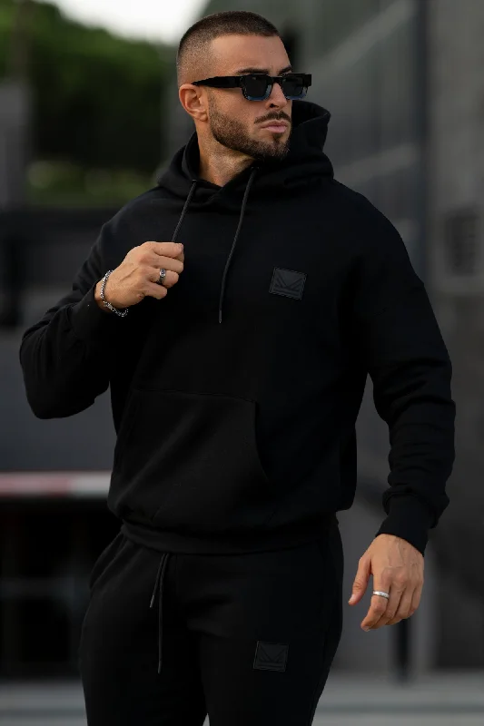 All Black Dropshoulder Cotton Hoodie