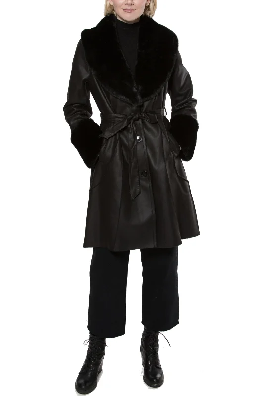 BAYEUX - Faux Shearling & Faux Leather Wrap Coat