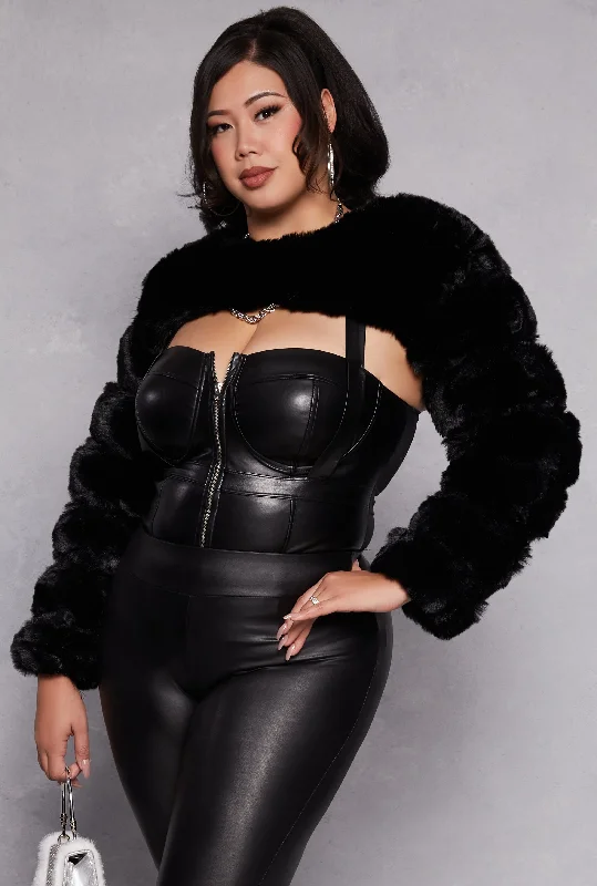 Plus Size Faux Fur Pullover Bolero Jacket