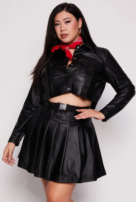 Plus Size Faux Leather Cropped Shacket