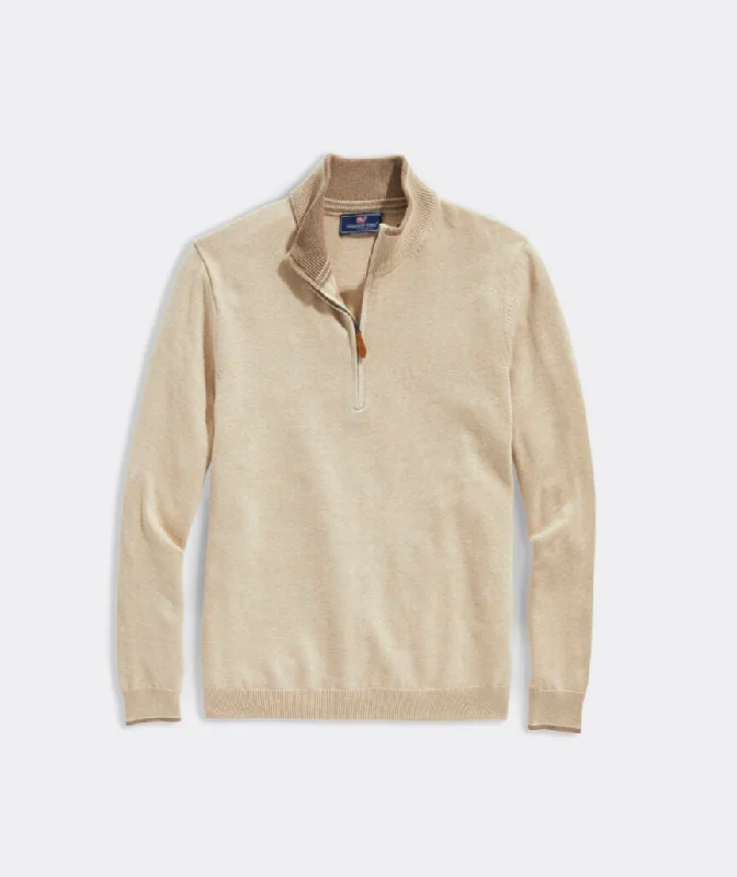 Vineyard Vines Men's Boathouse Tipped Quarter-Zip - Oatmeal Heather