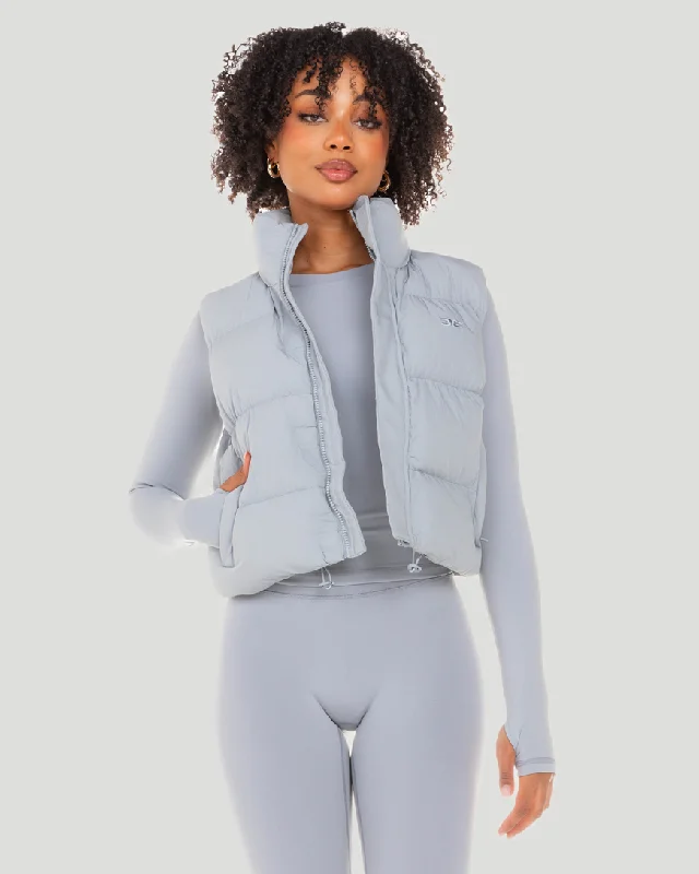 Cropped Puffer Vest - Steel Grey