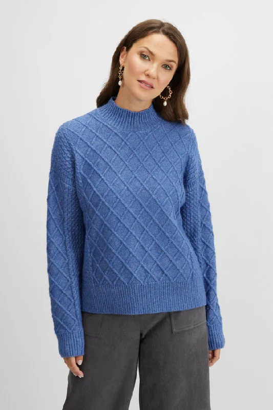 Emproved Quilted Knit Sweater - Blueberry