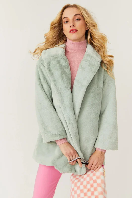 Light Green Faux Fur Midi Coat