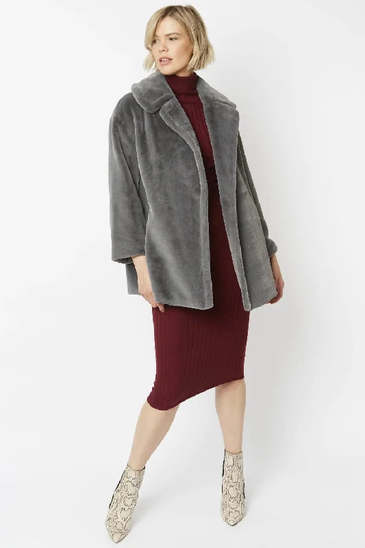 Grey Faux Fur Midi Coat