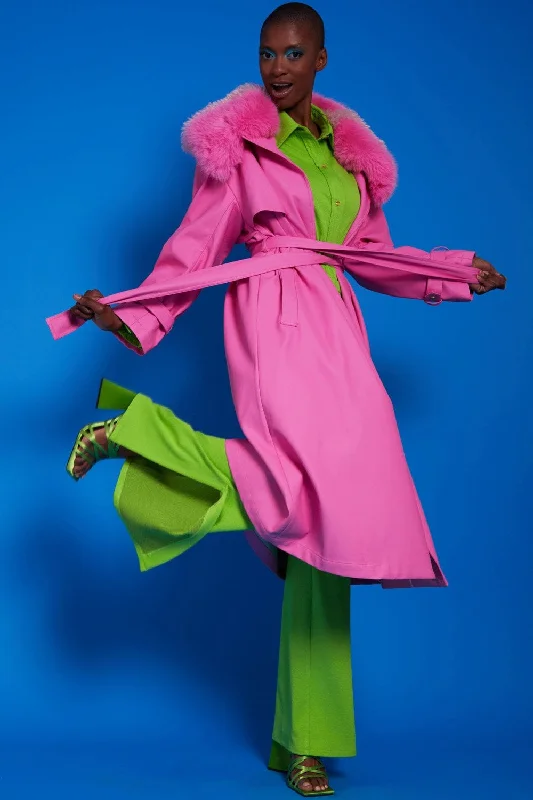 Hot Pink Eco Leather Trench Coat