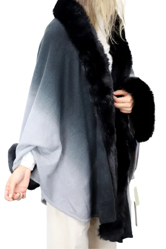 La Fiorentina Ombre Cape with Faux Trim - Black