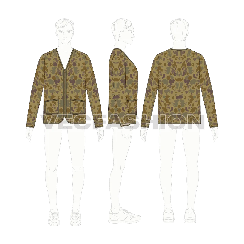 Mens Oversized Camo Cardigan Vector Sketch