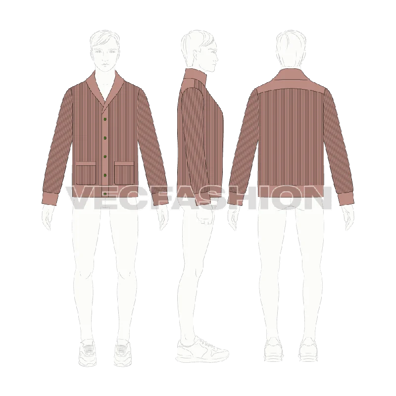 Mens Wool Cardigan Fashion Sketch Template