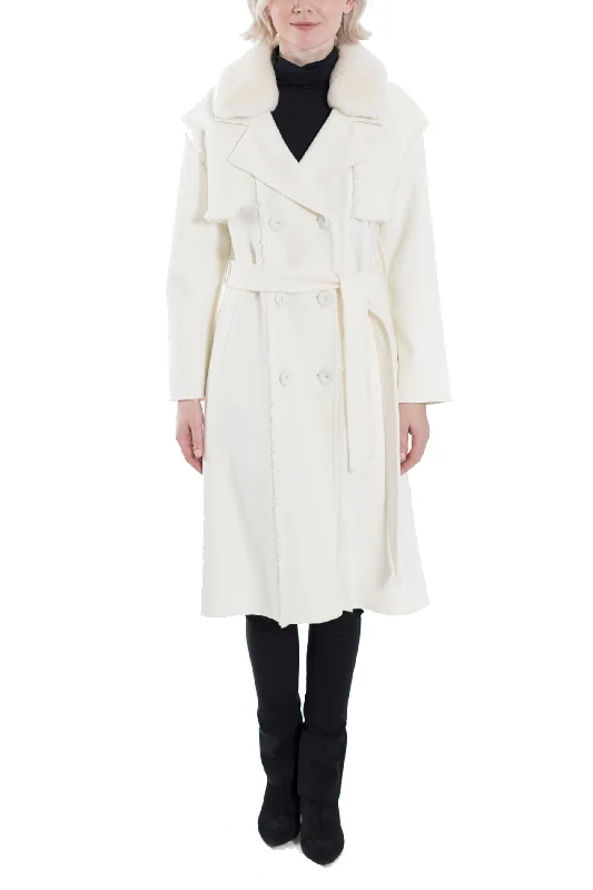 MONTVALE - Wool Coat with Faux Fur Trim Collar