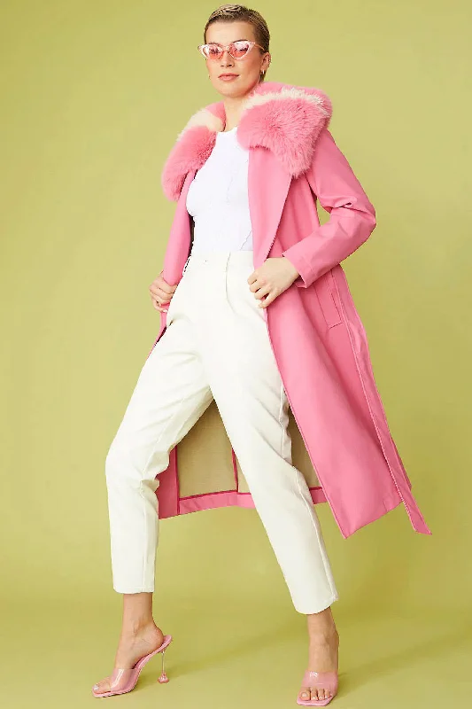 Pink Tencel Blend Eco Leather Trench Coat