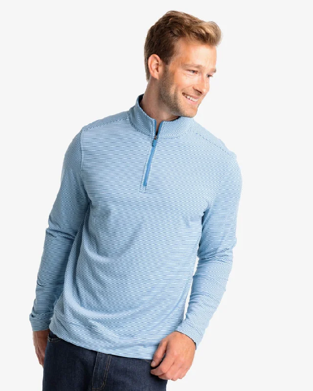 Southern Tide Men's Cruiser Heather Micro-Stripe Performance Quarter Zip Pullover - Heather Atlantic Blue