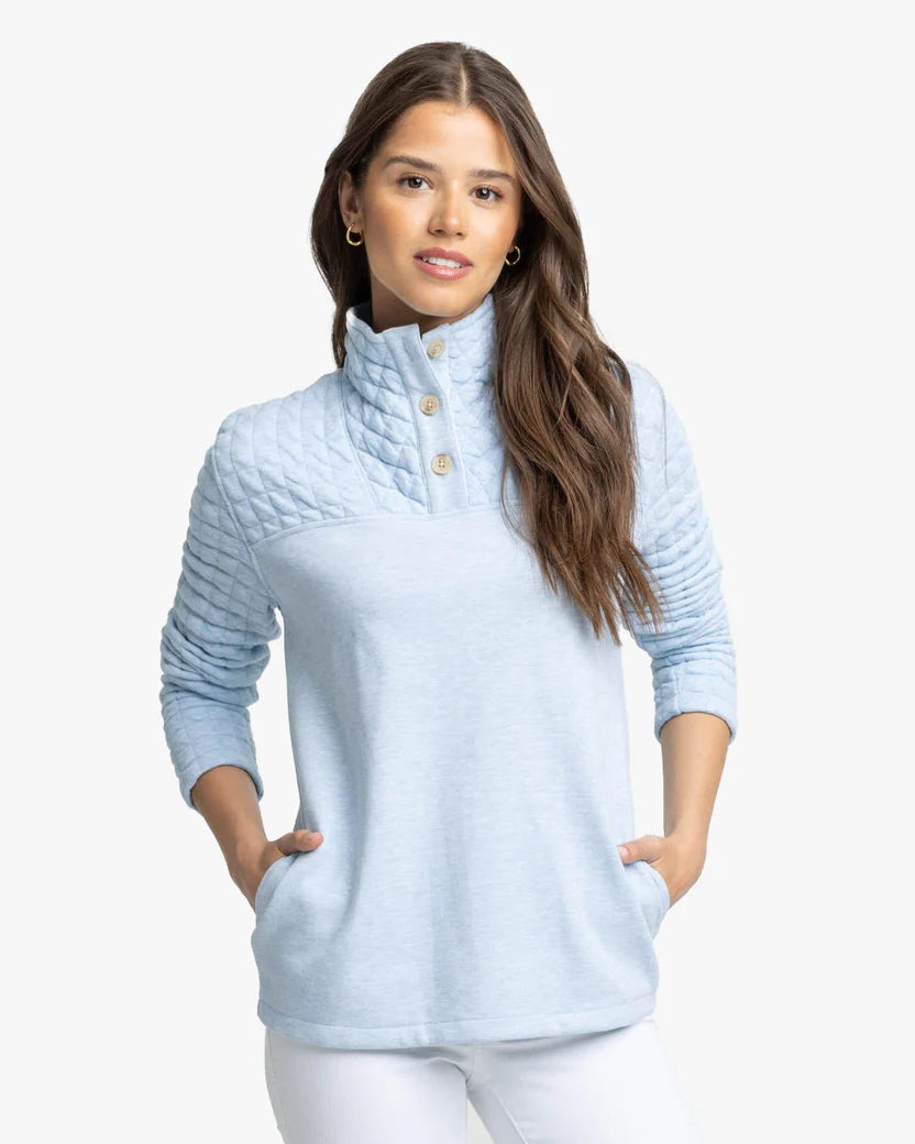 Southern Tide Women's Kelsea Quilted Heather Pullover - Heather Dream Blue