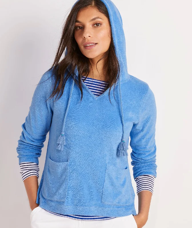 Vineyard Vines Women's Terry Towel Hoodie with Tassles - Ocean Breeze