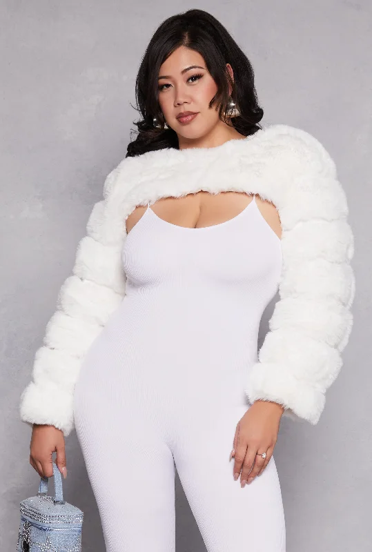 Plus Size Faux Fur Pullover Bolero Jacket