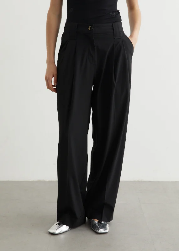 Drapey Melange Mid Waist Pleat Pants