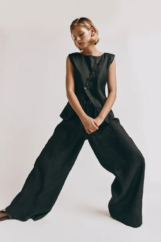 Raya Linen Pants Black