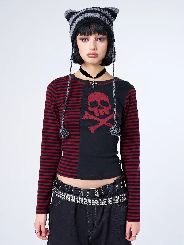 Skull Red Striped Top