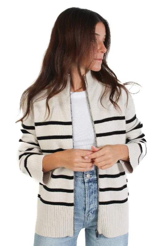 Dalilah Striped Mock Neck Zip Up