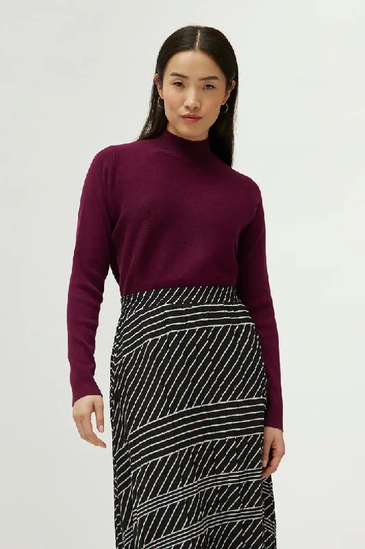 Mock Neck Flared Sweater in Purple