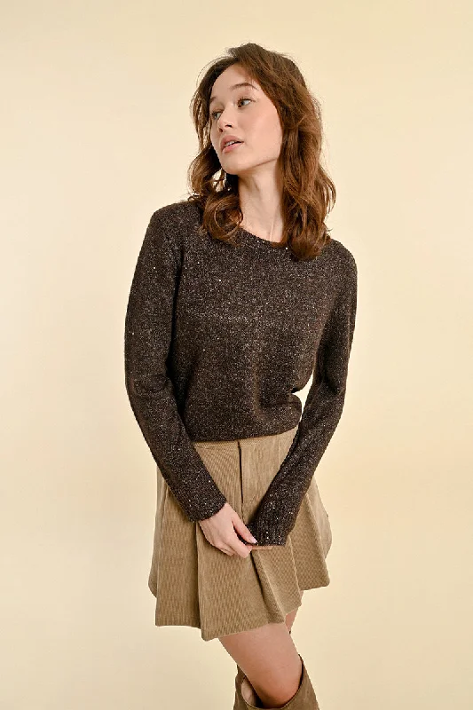 Sparkle Crew Neck Sweater in Chocolate