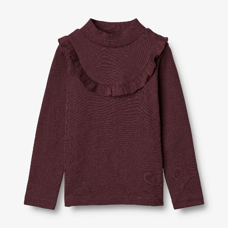 T-shirt Wool Ruffle LS - aubergine