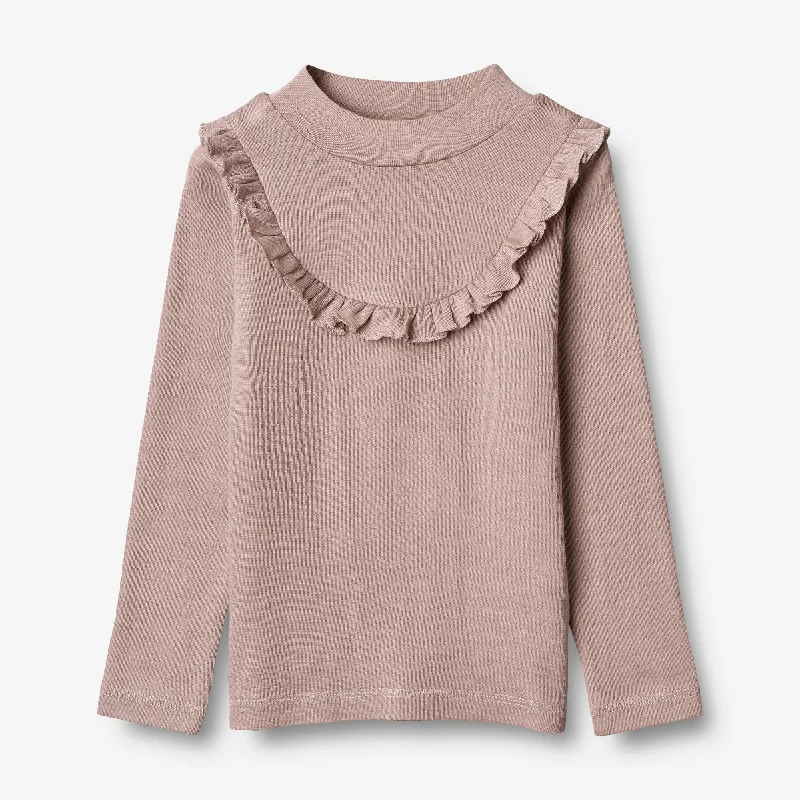 T-shirt Wool Ruffle LS - dark powder