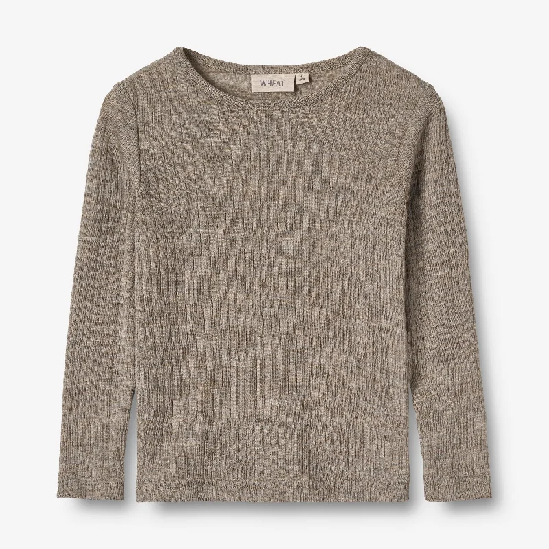 Wool Silk t-shirt L/S Alfie - khaki melange