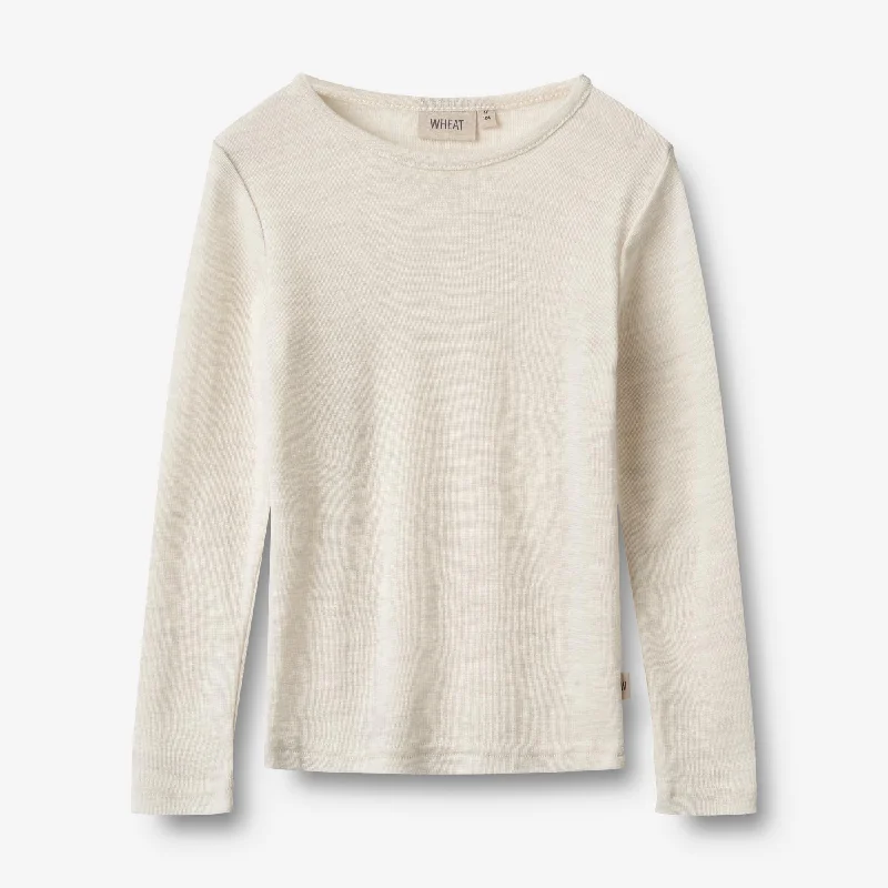 Wool T-Shirt L/S Alfie - eggshell melange