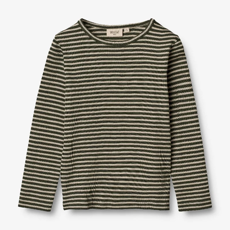 Wool T-Shirt LS - green stripe