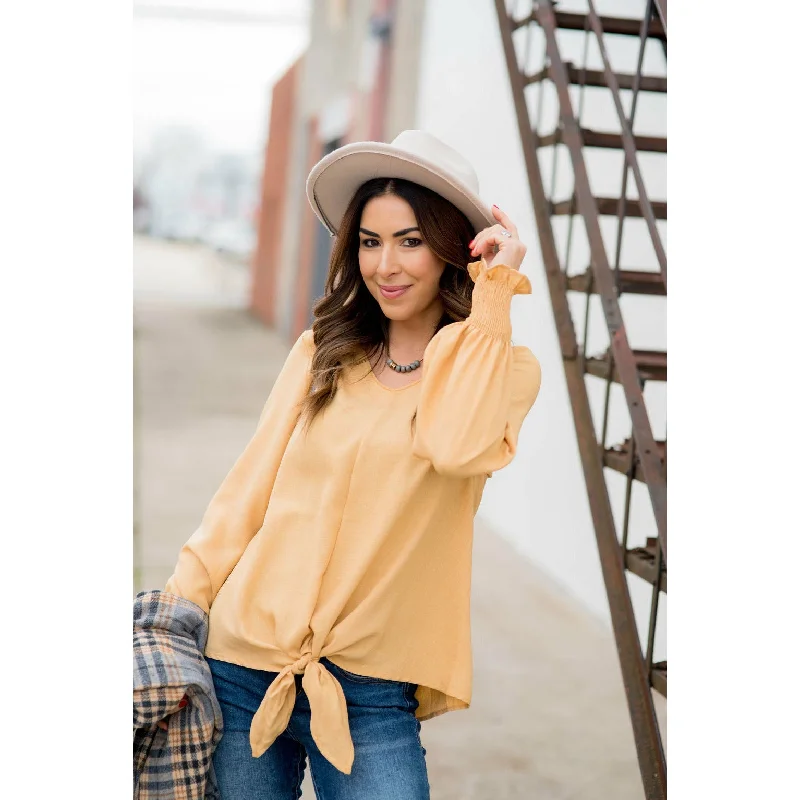 Elegant Tied Cinched Sleeve Blouse