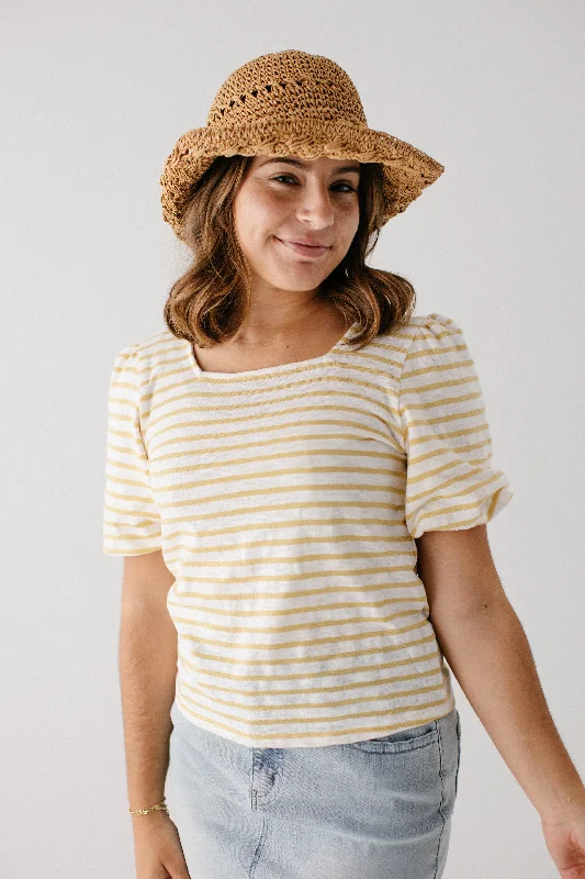 'Honey' Stripe Puff Sleeve Top in Ivory FINAL SALE