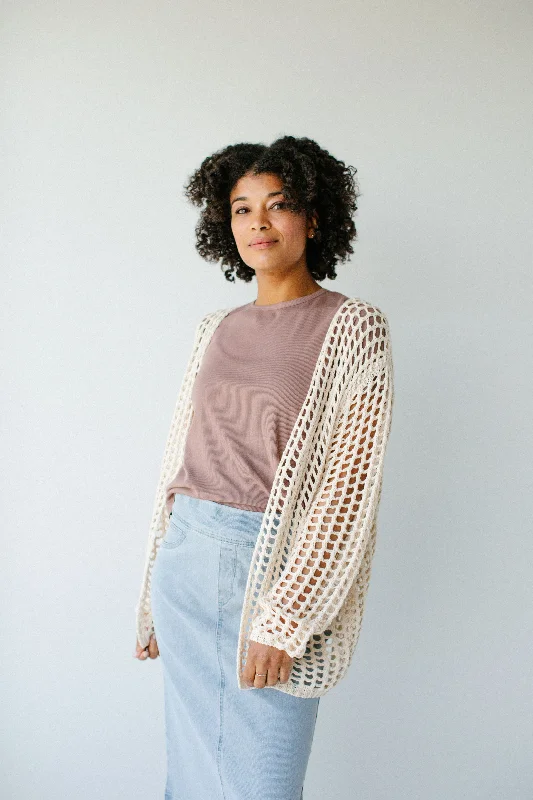 'Norma' Open Knit Crochet Cardigan in Oatmeal FINAL SALE