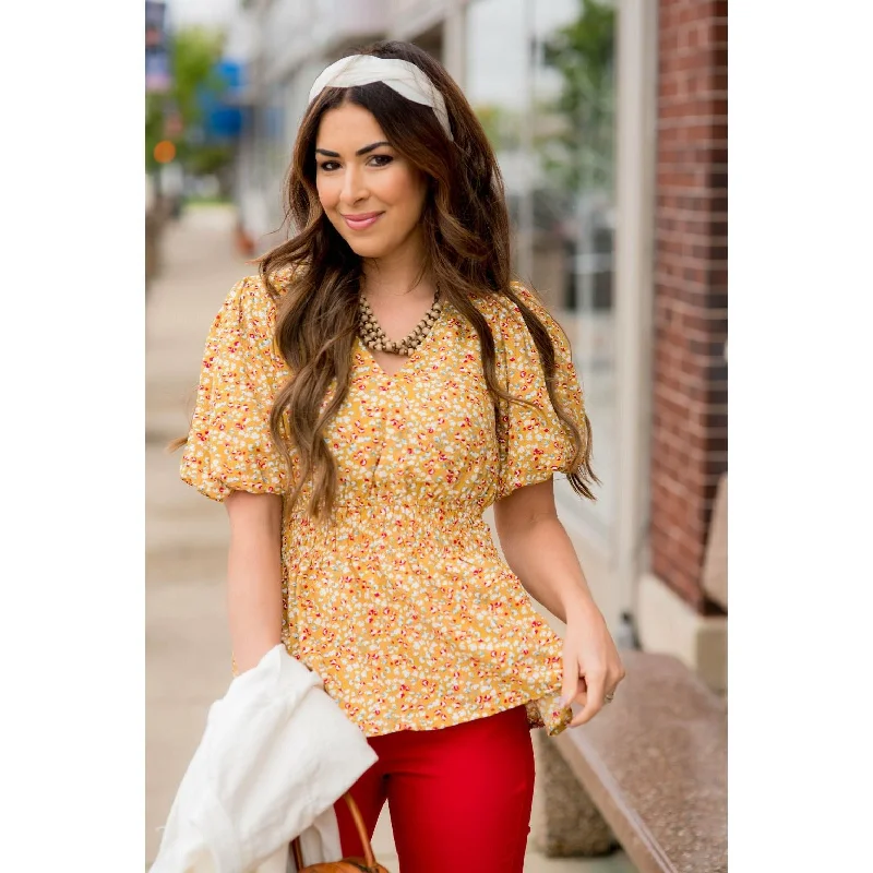 Poppy Balloon Sleeve Peplum Blouse