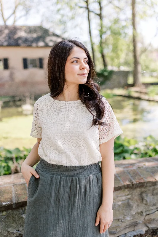 'Zelie' Embroidered Front Top in Cream FINAL SALE