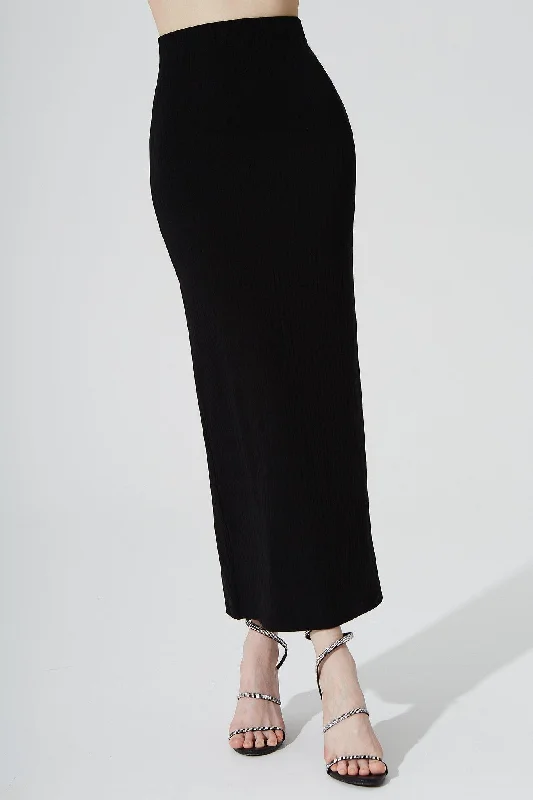 Calista Knitted Slit Skirt - Noir