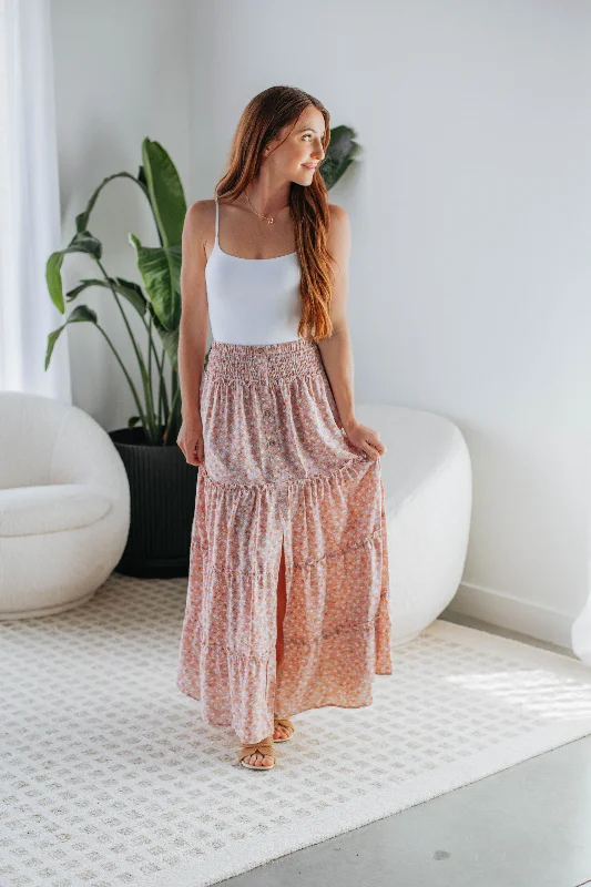 Eleanor Tiered Maxi Skirt - Mauve Mix