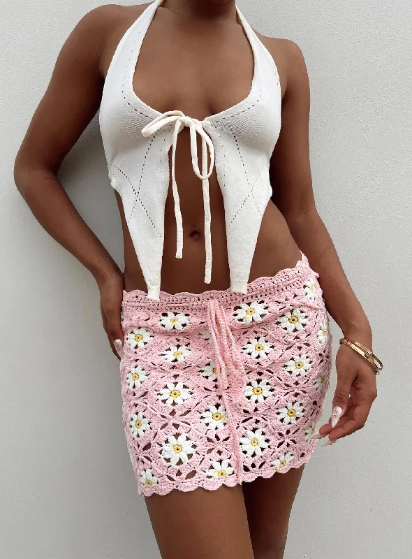 Larose Crochet Mini Skirt Pink