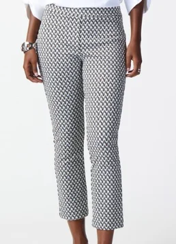 Joseph Ribkoff Black/White Geometric Print Jacquard Pull-On Pants