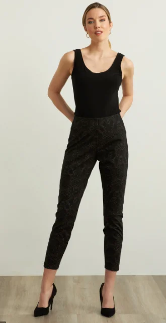 Joseph Ribkoff Black With Brown/Grey Printed Pants