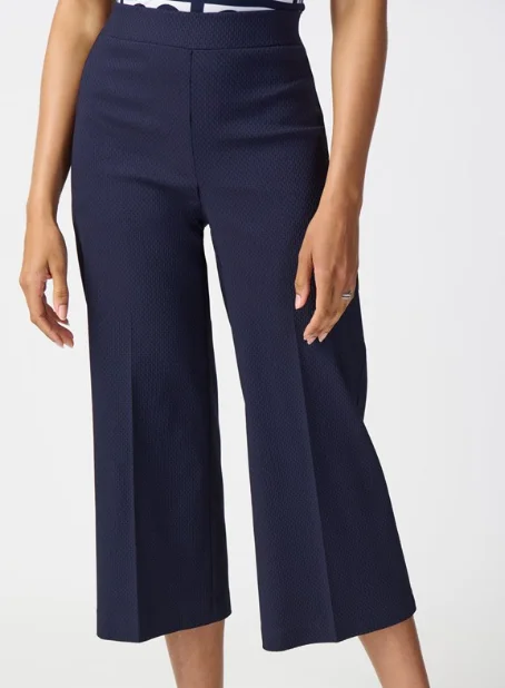 Joseph Ribkoff Blue Jacquard Pull-On Culotte Pants