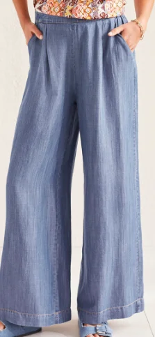 Tribal FLOWY PULL ON WIDE LEG PANT W/POCKETS-Dk. Chambray